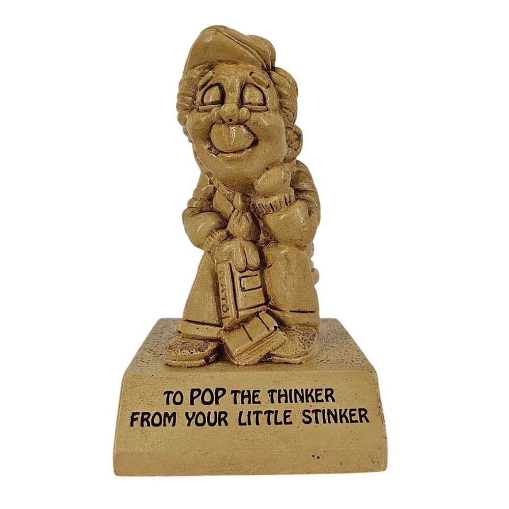 VINTAGE 1970s PAULA FIGURINE – “POP THE THINKER” – HUMOROUS NOVELTY – RESIN